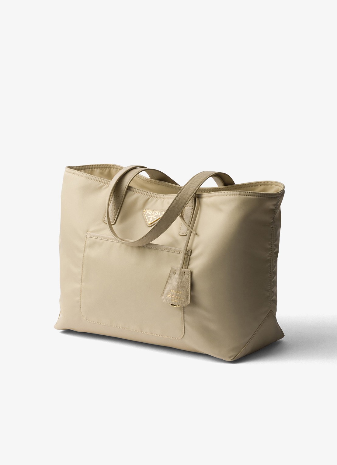 Prada Re-Edition 1978 Re-Nylon Medium shopper met leren details - voorkant 4 beige