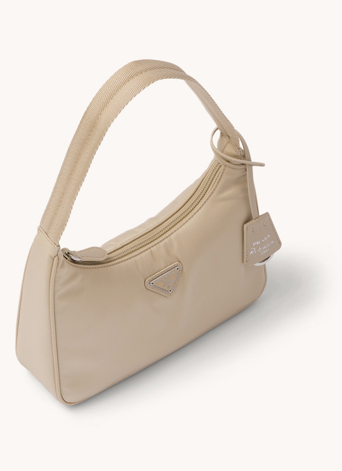 Prada Re-Edition 2000 Re-Nylon Mini schoudertas met logo - achterkant beige