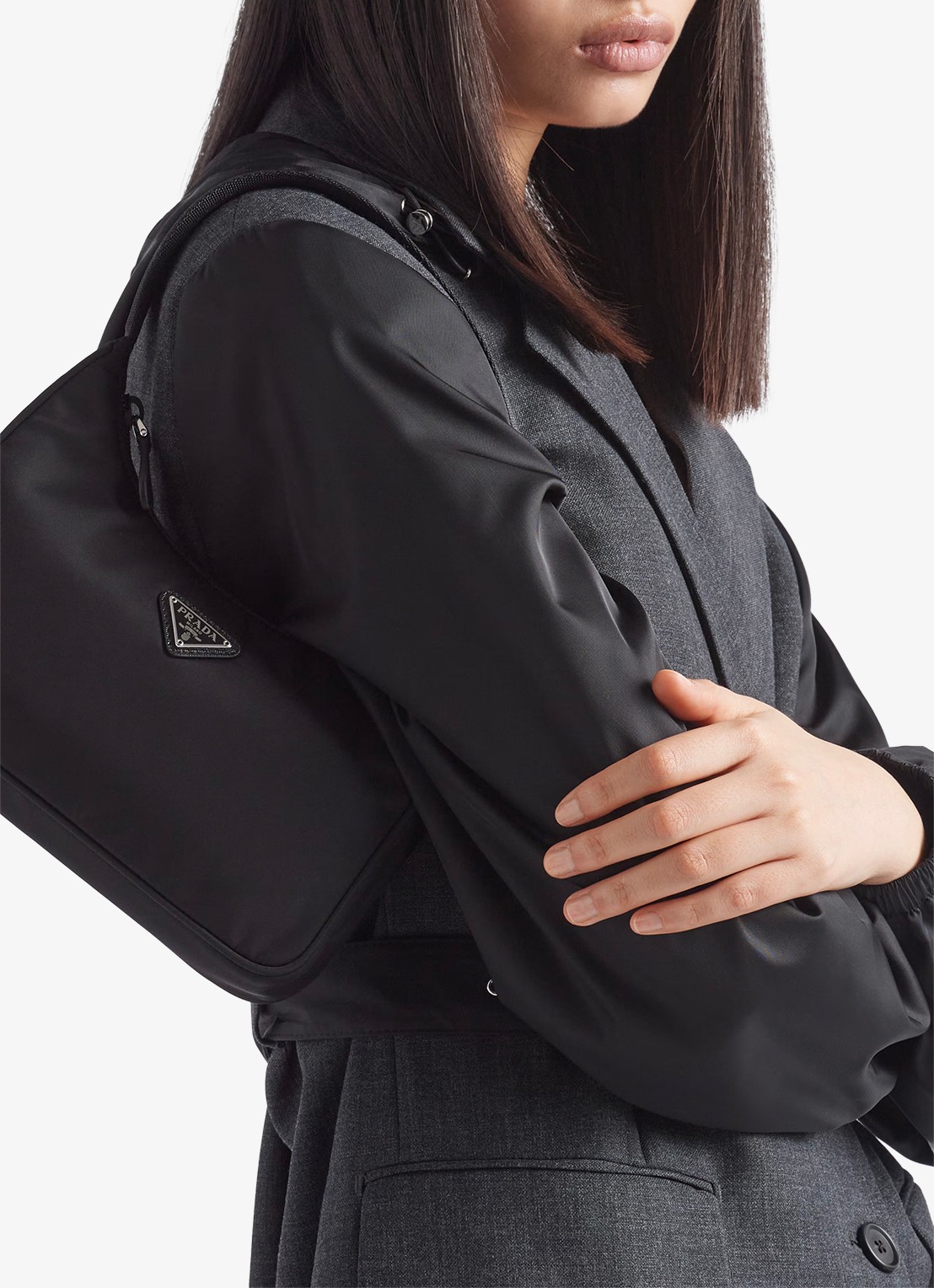 Prada Re-Edition 2000 Re-Nylon Mini schoudertas met logo - voorkant 2 zwart