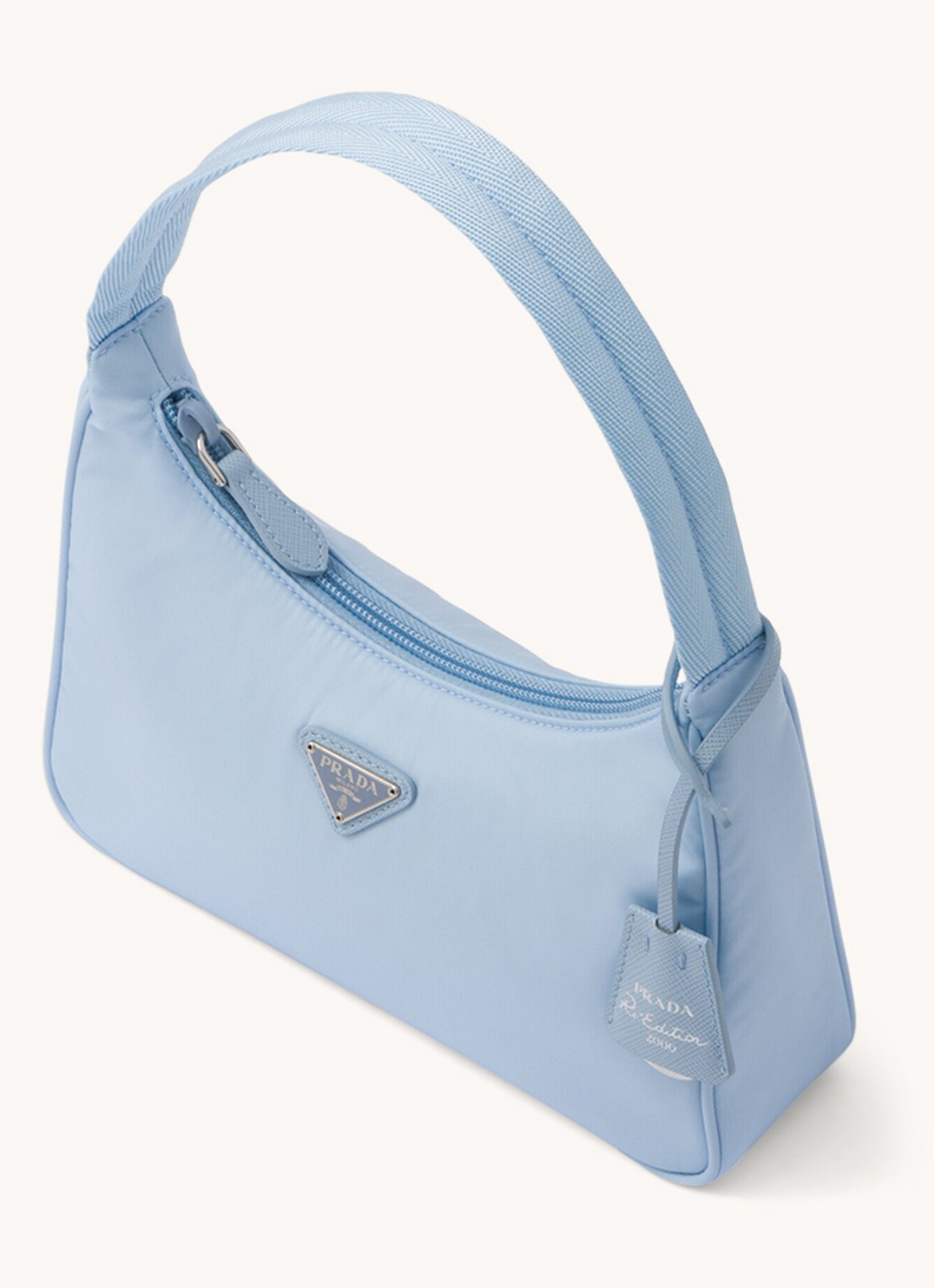 Prada Re-Edition 2000 Re-Nylon Mini schoudertas met logo - achterkant 5 lichtblauw