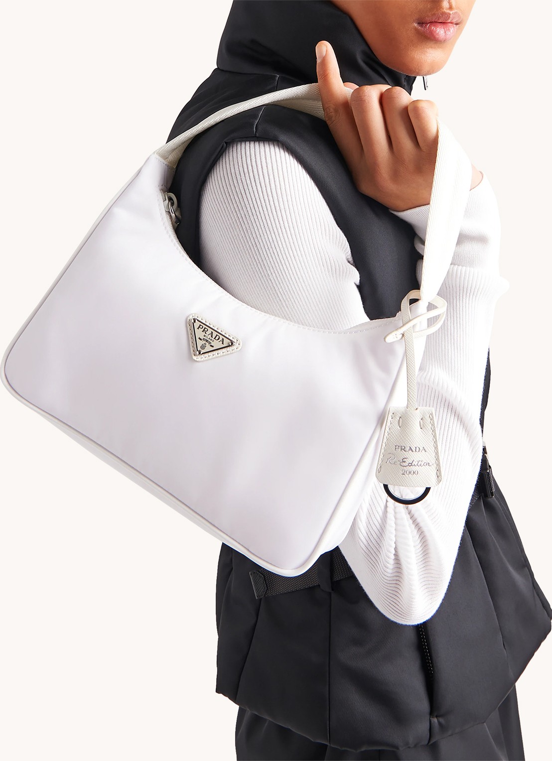 Prada Re-Edition 2000 Re-Nylon Mini schoudertas met logo - voorkant 8 wit