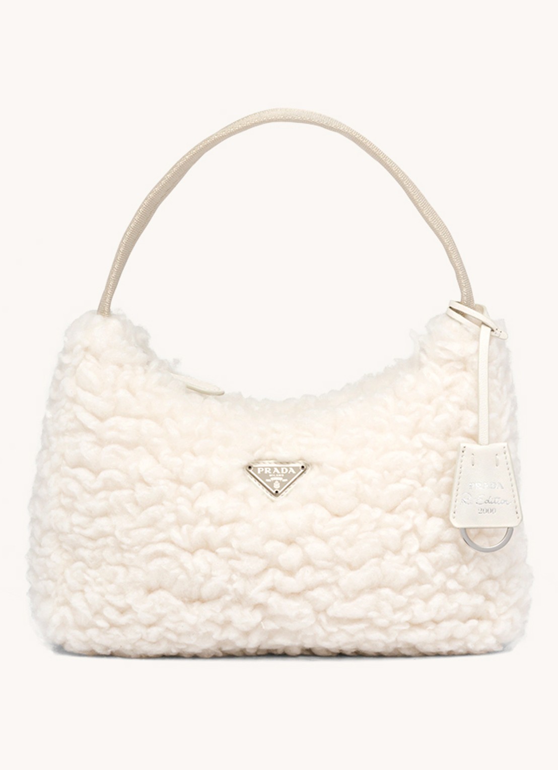 Prada Re-Edition 2000 schoudertas in kasjmierblend - voorkant 2 gebroken wit