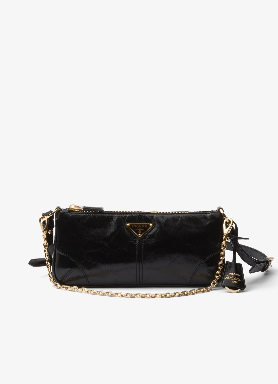 Prada Re-Edition 2002 Medium schoudertas van kalfsleer - voorkant zwart