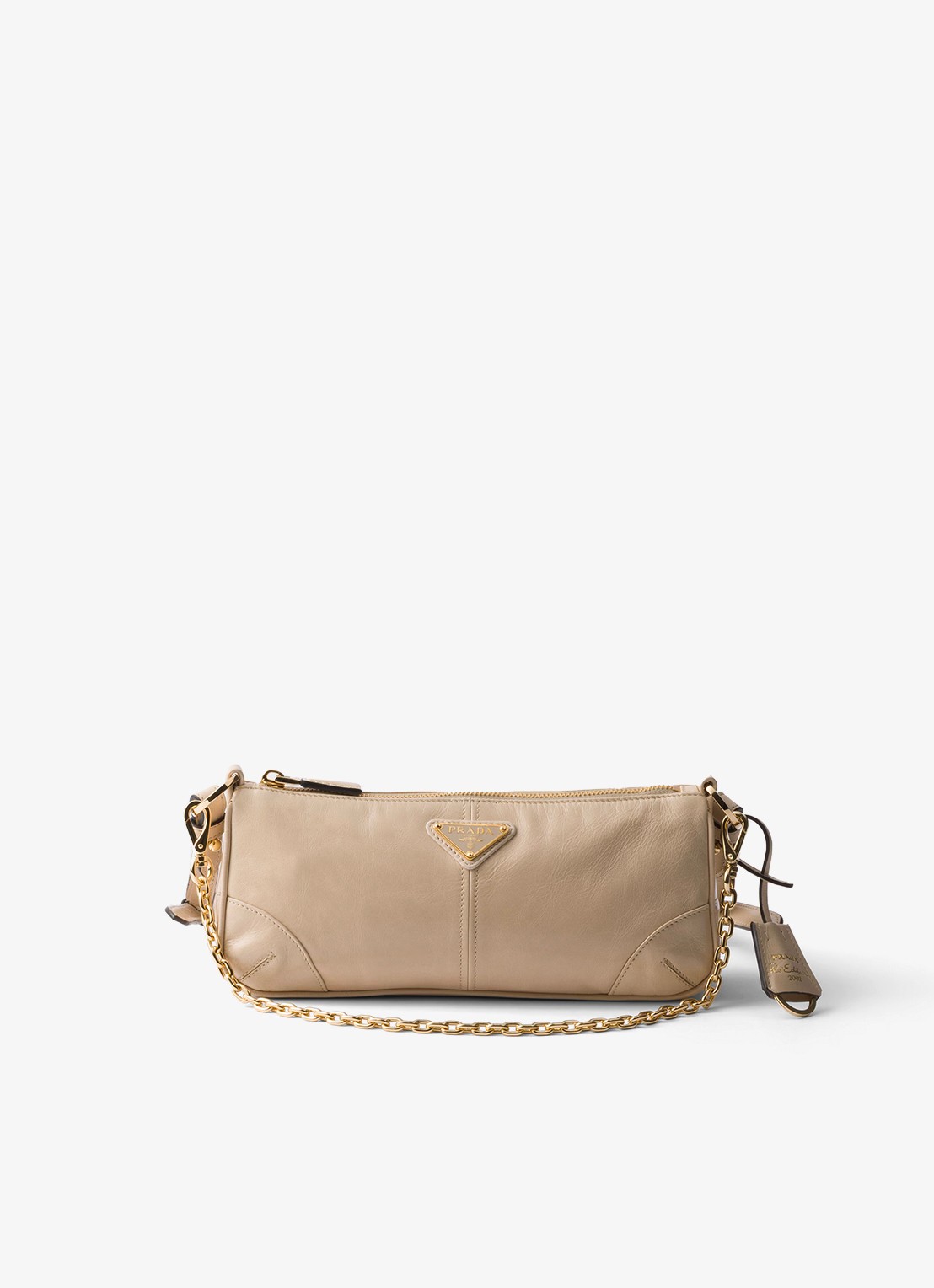 Prada Re-Edition 2002 Medium schoudertas van kalfsleer - voorkant beige