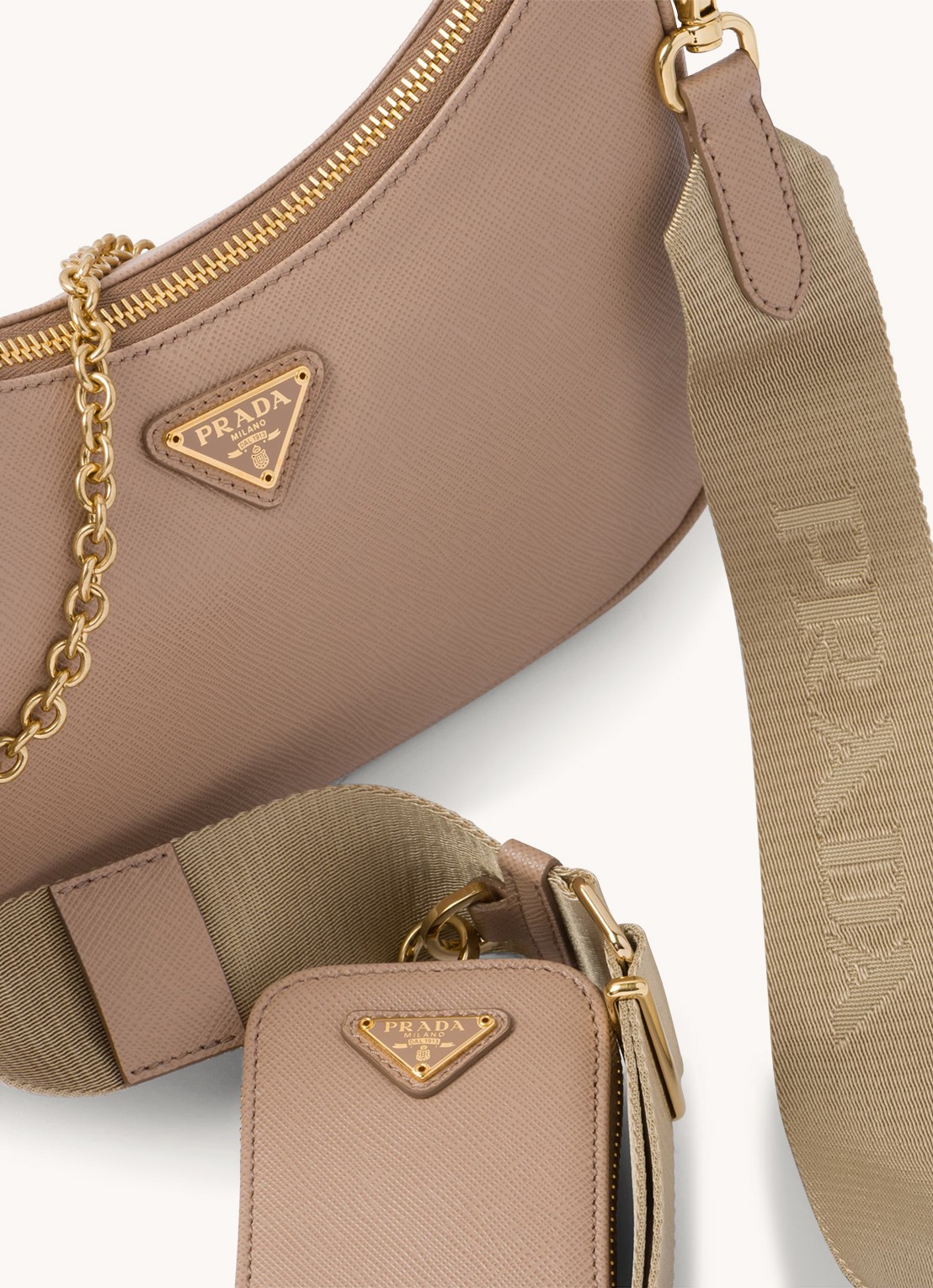 Prada Re-Edition 2005 crossbodytas van kalfsleer - detail 5 donkerbeige