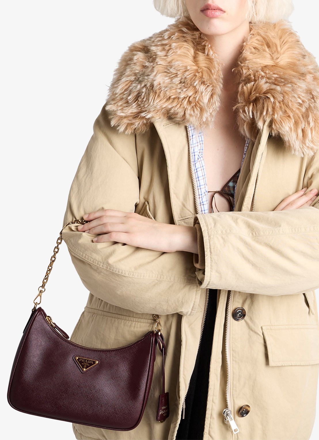 Prada Re-Edition 2005 crossbodytas van kalfsleer - voorkant 6 bordeauxrood