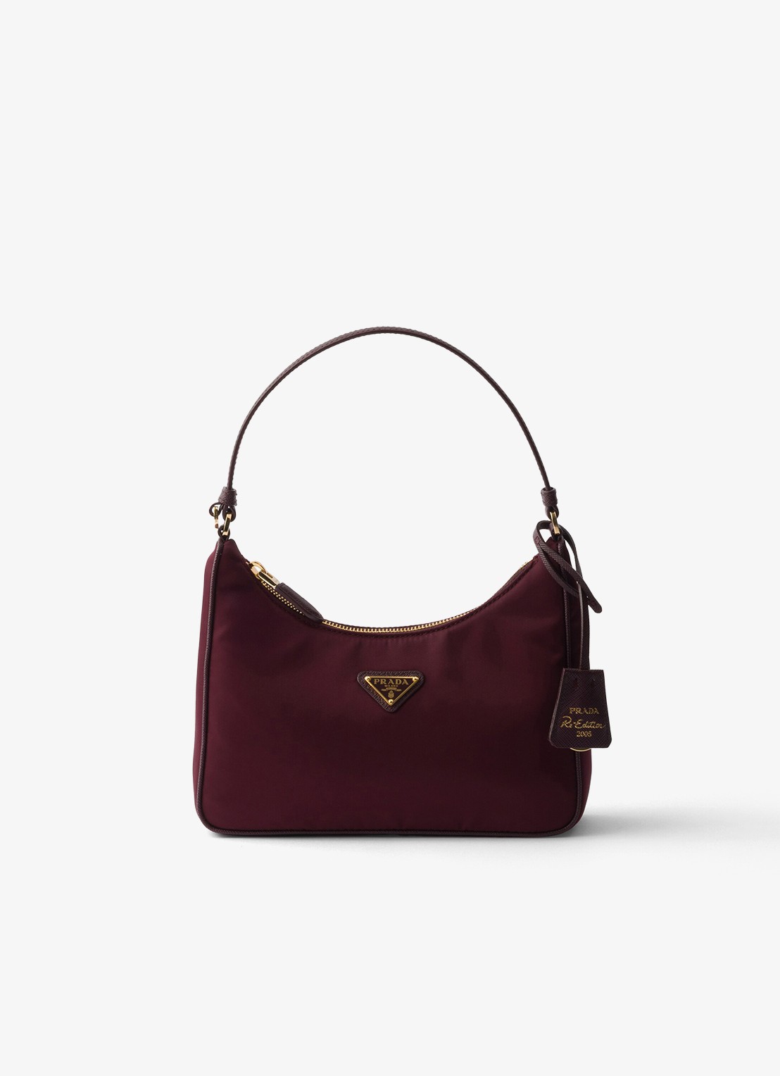 Prada Re-Edition 2005 Re-Nylon Mini handtas met leren details - voorkant bordeauxrood