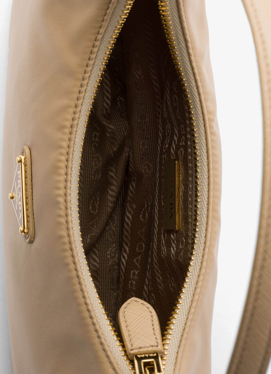 Prada Re-Edition 2005 Re-Nylon Mini handtas met leren details - detail 3 beige