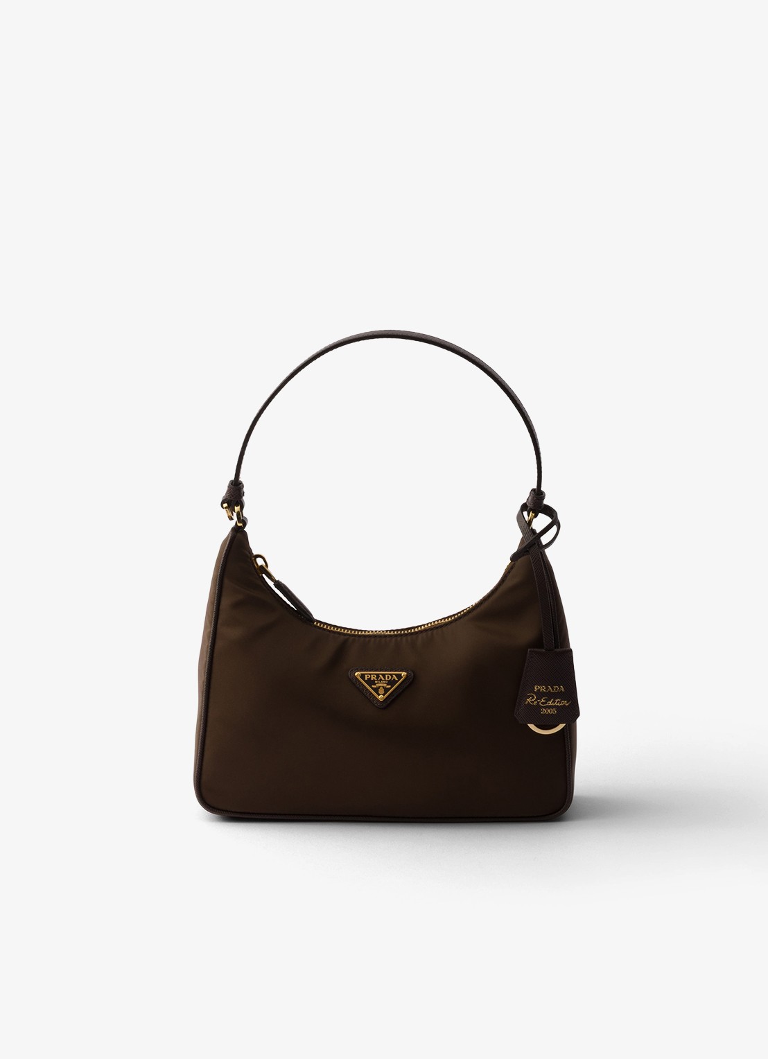 Prada Re-Edition 2005 Re-Nylon Mini schoudertas met leren details - voorkant 2 donkerbruin