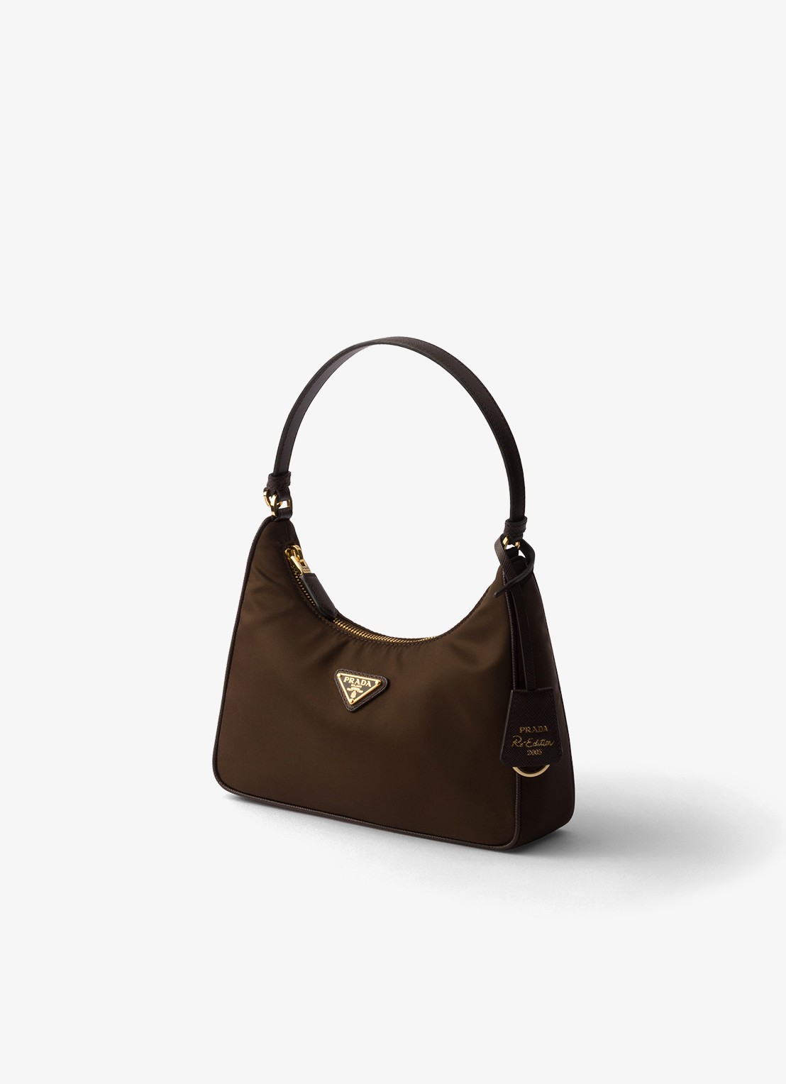 Prada Re-Edition 2005 Re-Nylon Mini schoudertas met leren details - voorkant 3 donkerbruin