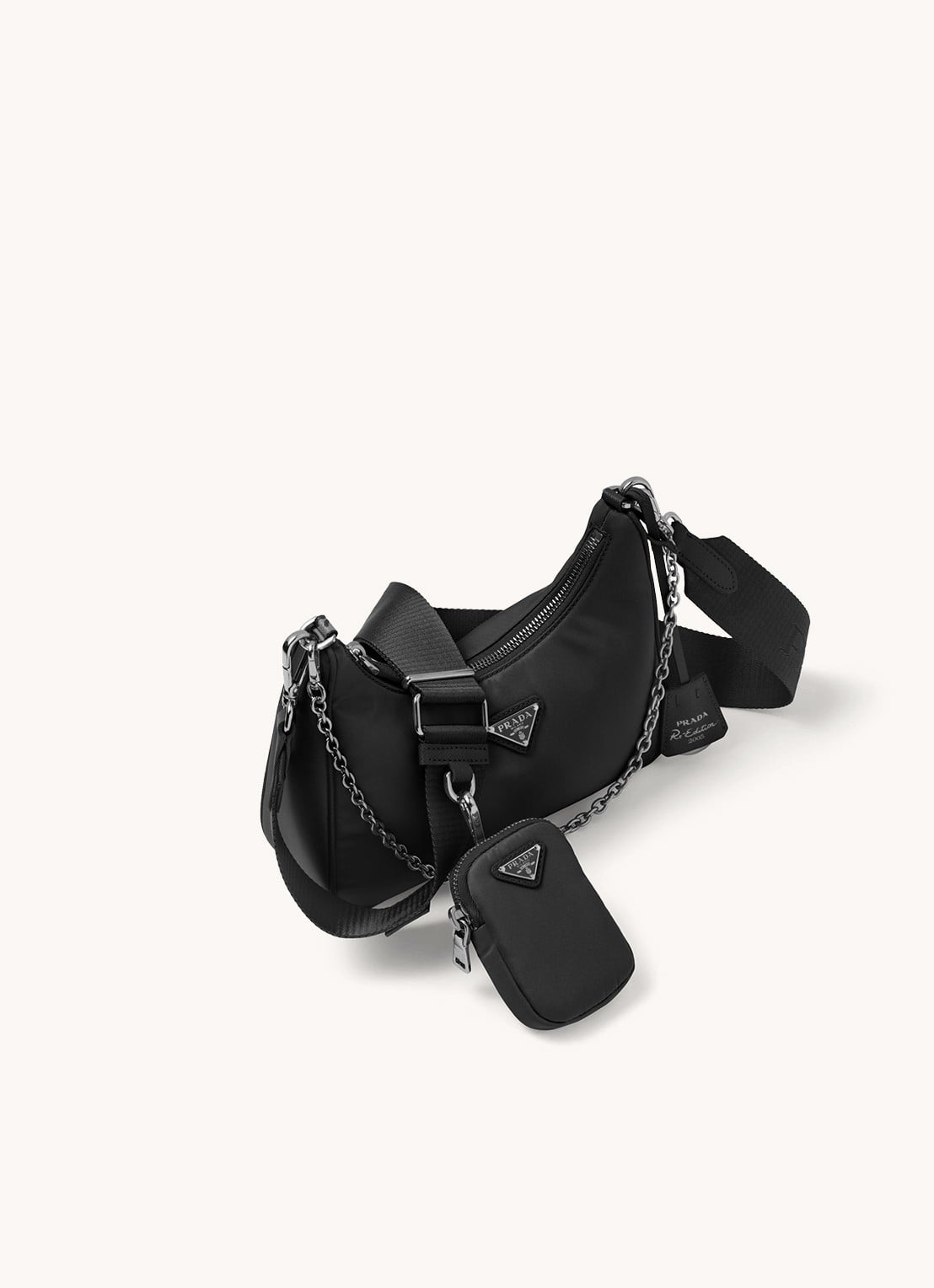 Prada Re-Edition 2005 Re-Nylon schoudertas met leren details - achterkant zilver