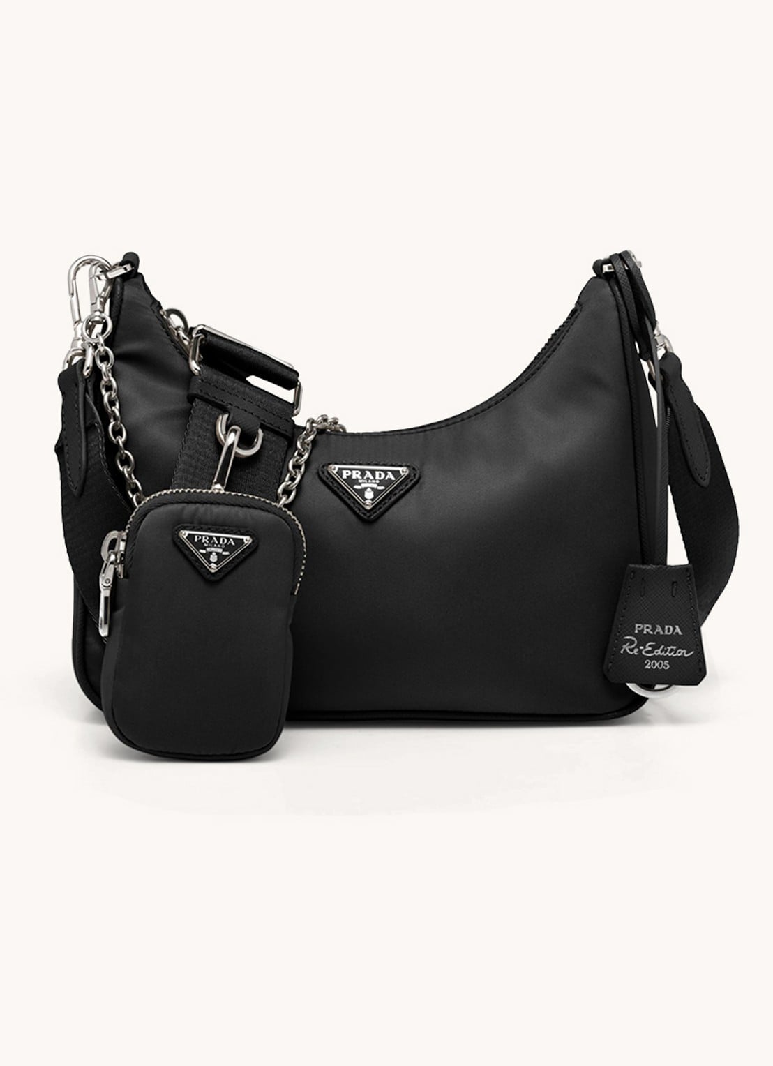Prada Re-Edition 2005 Re-Nylon schoudertas met leren details - voorkant 6 zilver