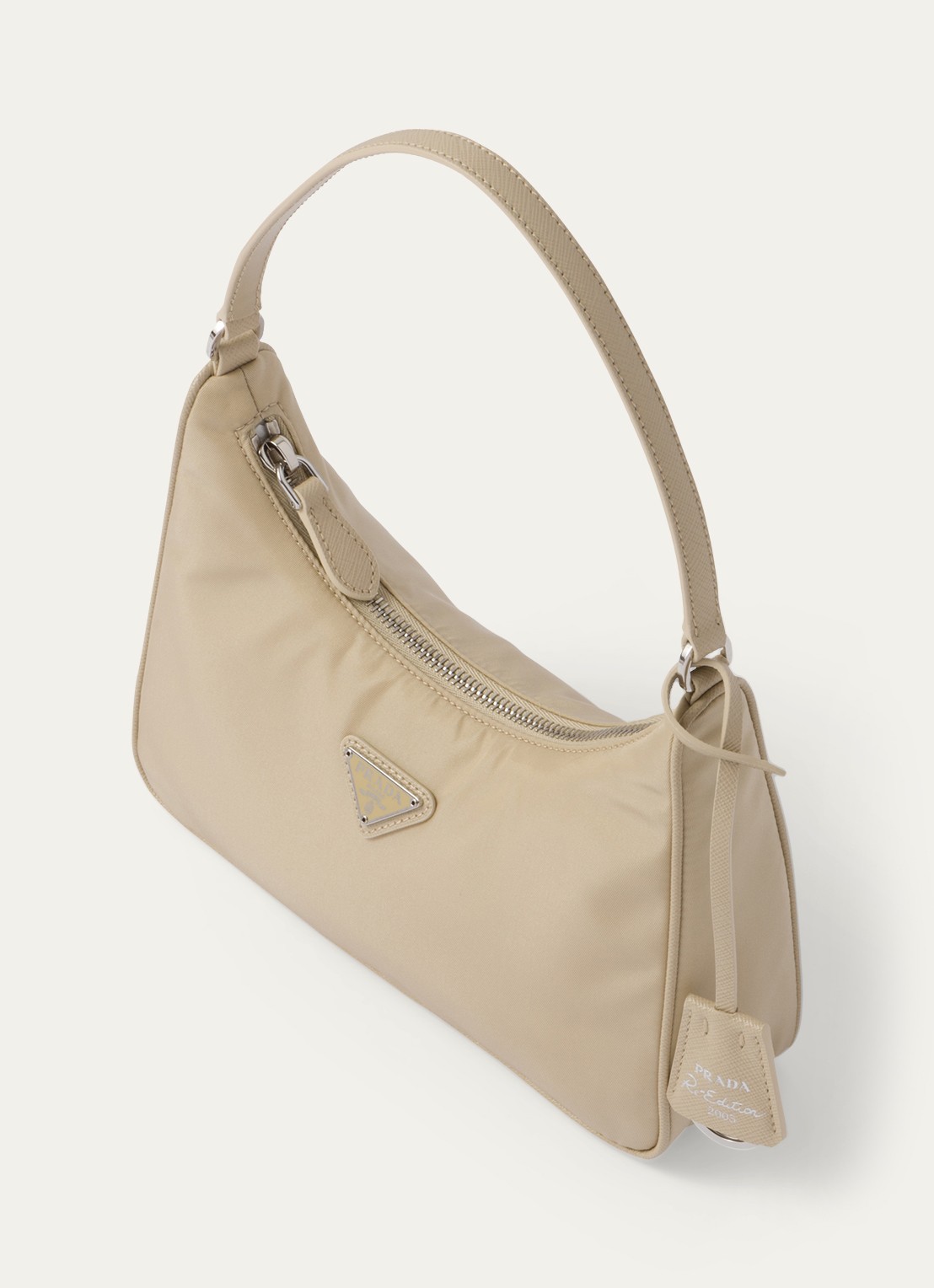 Prada Re-Edition 2005 Re-Nylon schoudertas met leren details - detail beige