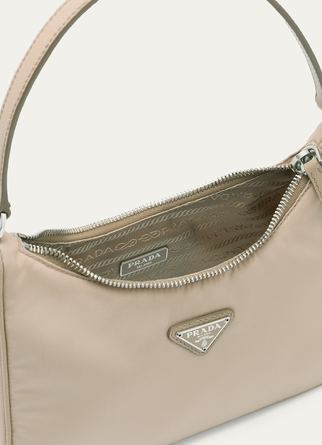 Prada Re-Edition 2005 Re-Nylon schoudertas met leren details - detail 3 beige