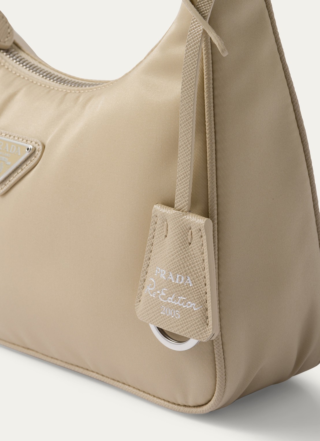 Prada Re-Edition 2005 Re-Nylon schoudertas met leren details - detail 4 beige