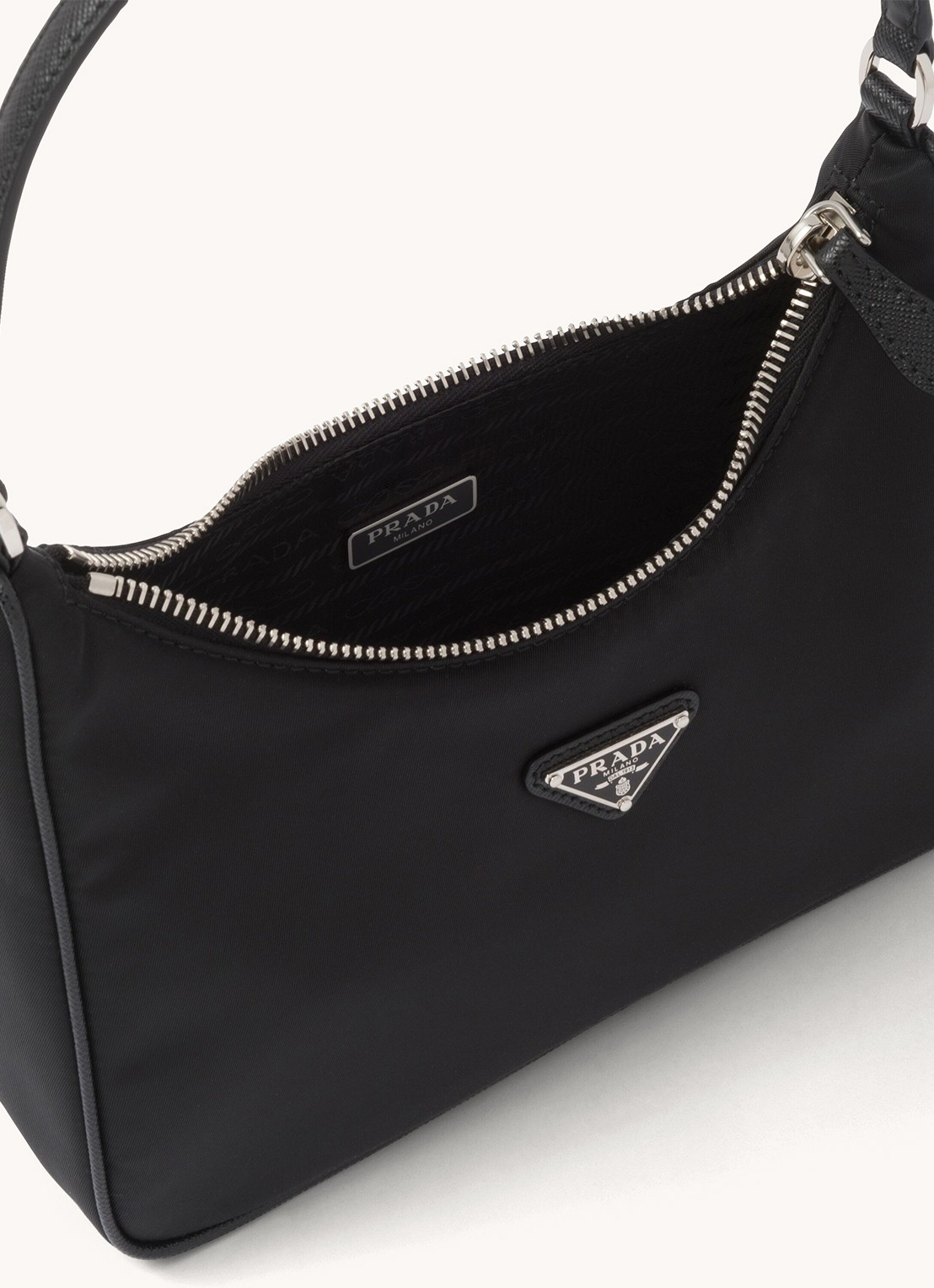 Prada Re-Edition 2005 Re-Nylon schoudertas met leren details - detail 7 zwart