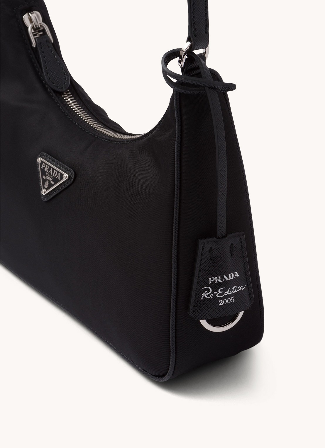 Prada Re-Edition 2005 Re-Nylon schoudertas met leren details - detail 9 zwart