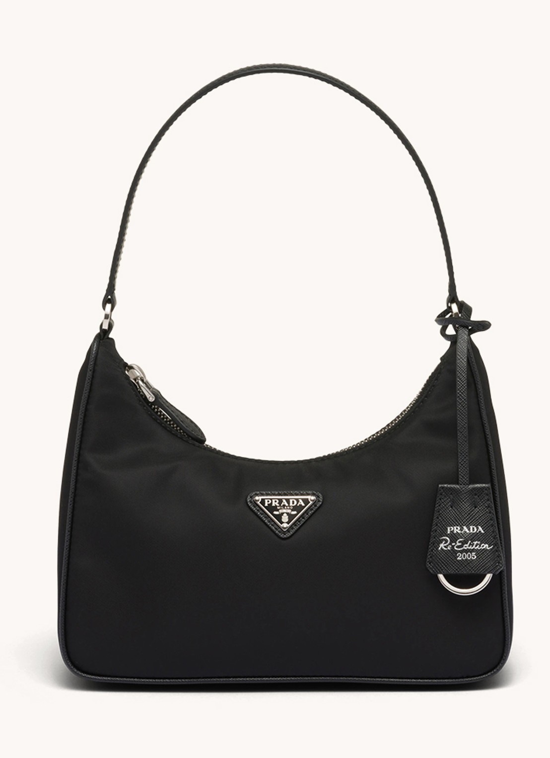 Prada Re-Edition 2005 Re-Nylon schoudertas met leren details - voorkant zwart