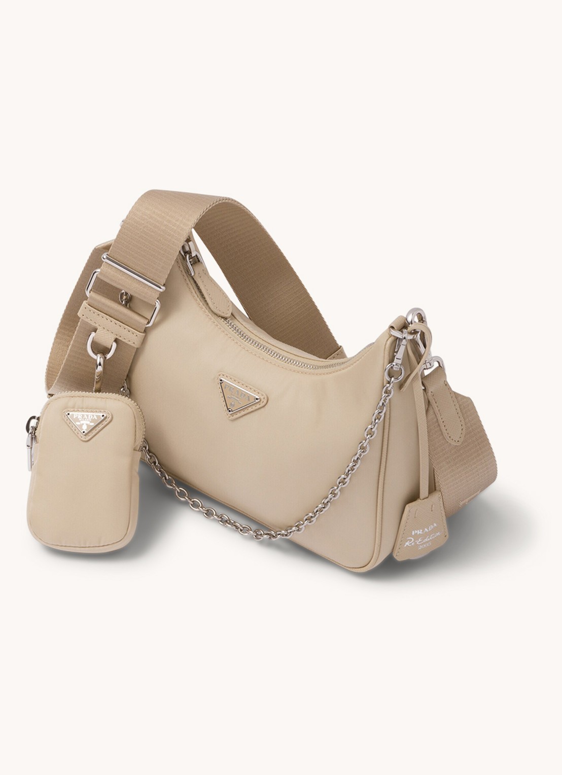 Prada Re-Edition 2005 Re-Nylon schoudertas met leren details - achterkant 7 beige