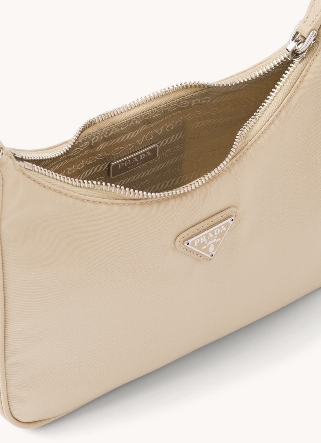 Prada Re-Edition 2005 Re-Nylon schoudertas met leren details - detail 2 beige