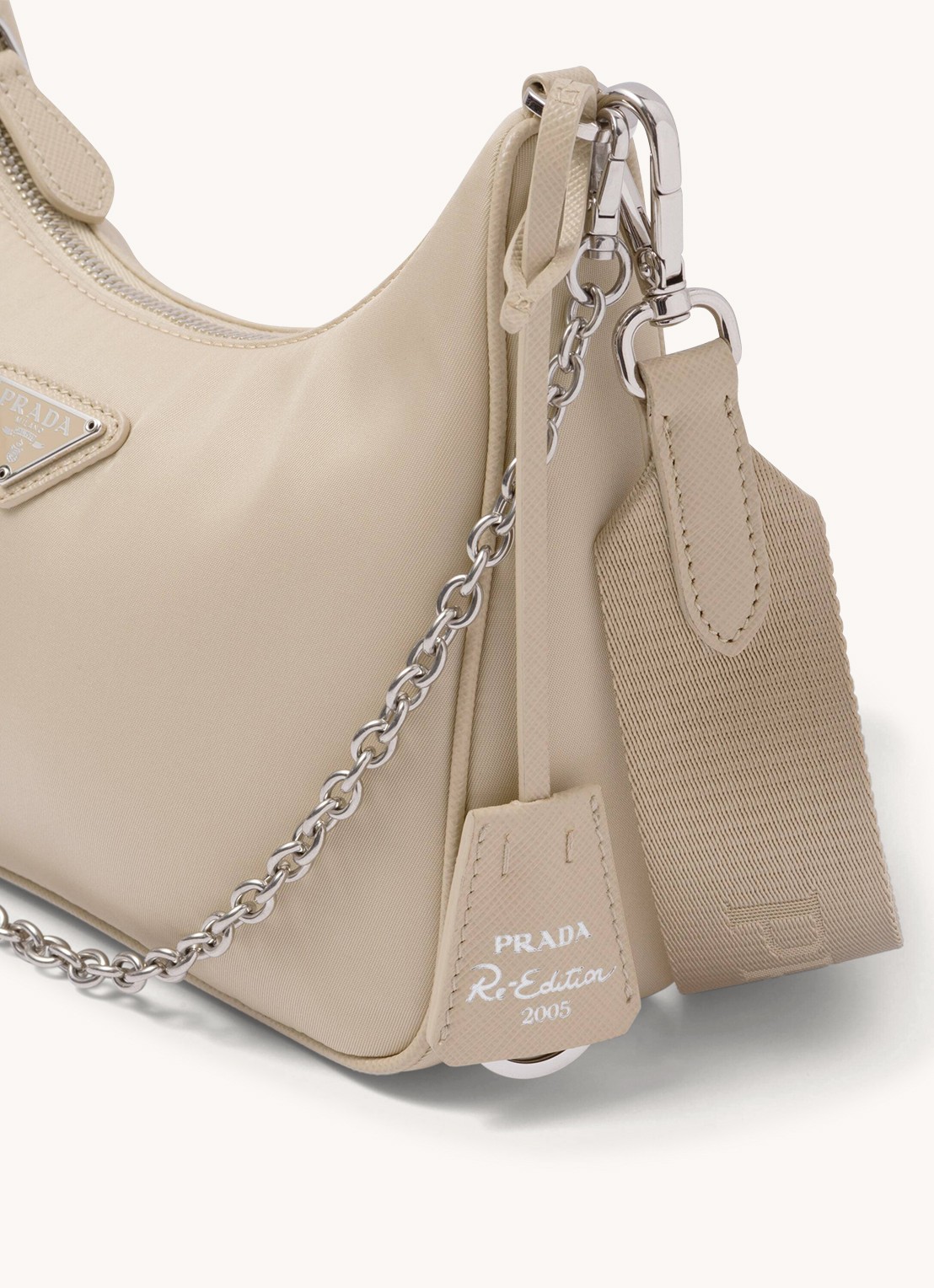 Prada Re-Edition 2005 Re-Nylon schoudertas met leren details - detail 4 beige