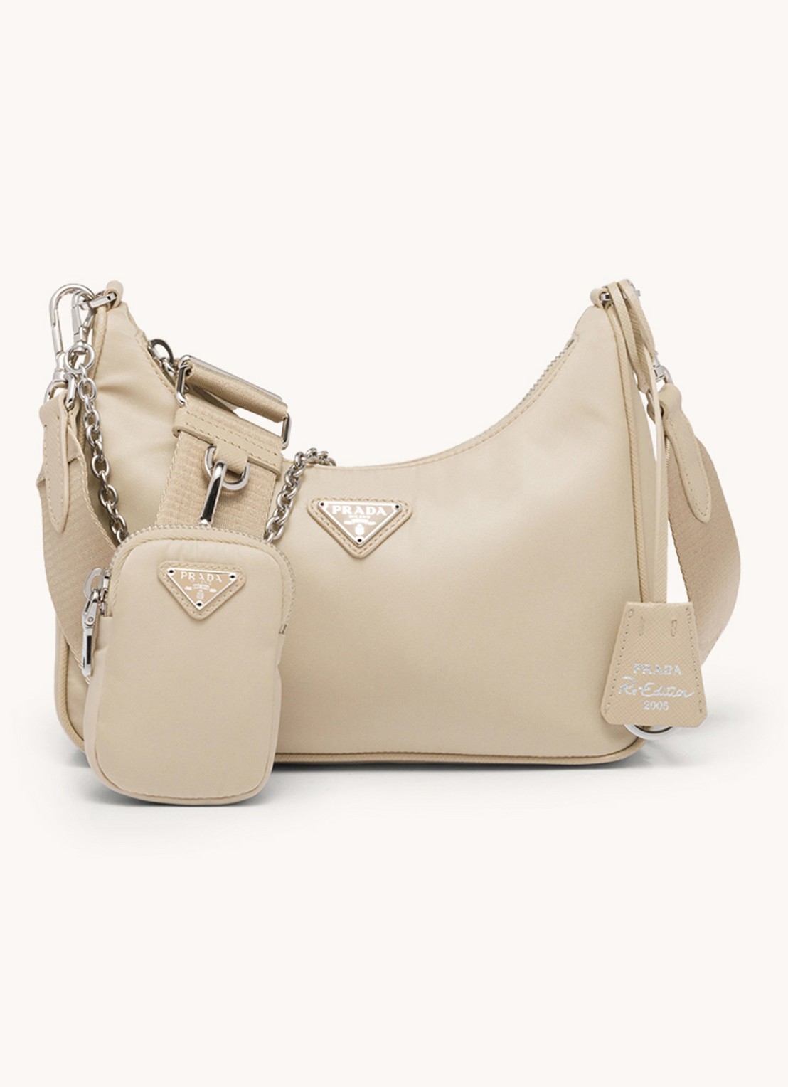 Prada Re-Edition 2005 Re-Nylon schoudertas met leren details - voorkant 5 beige