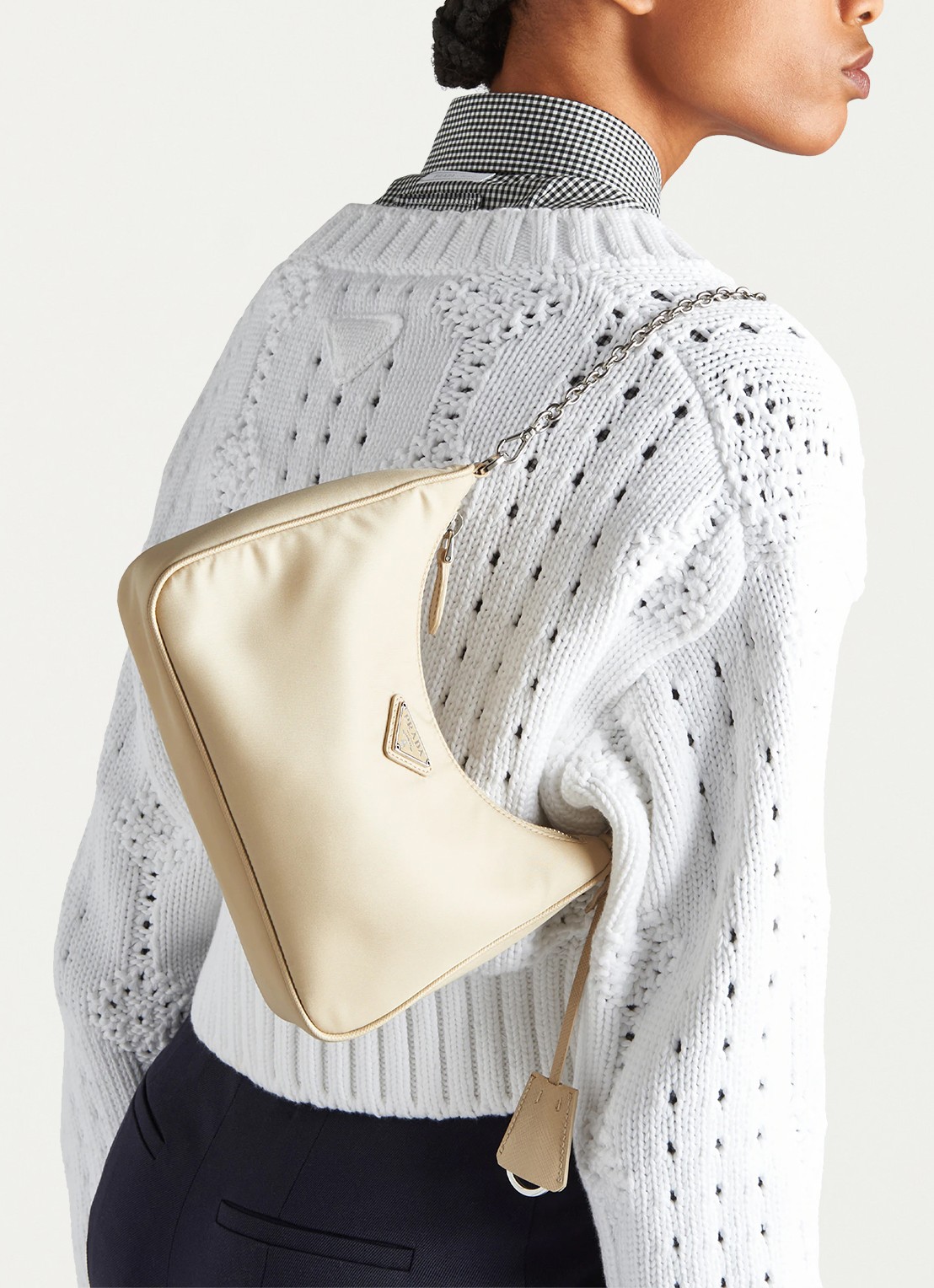 Prada Re-Edition 2005 Re-Nylon schoudertas met leren details - voorkant 6 beige