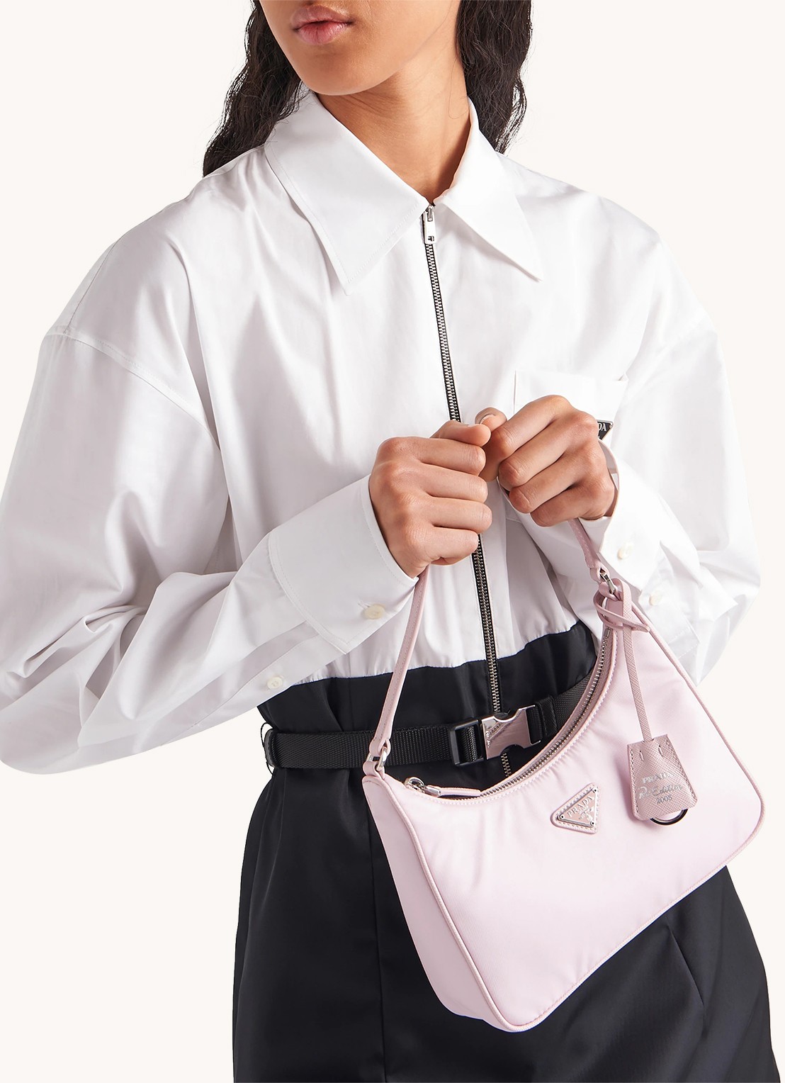Prada Re-Edition 2005 Re-Nylon schoudertas met leren details - voorkant 6 roze