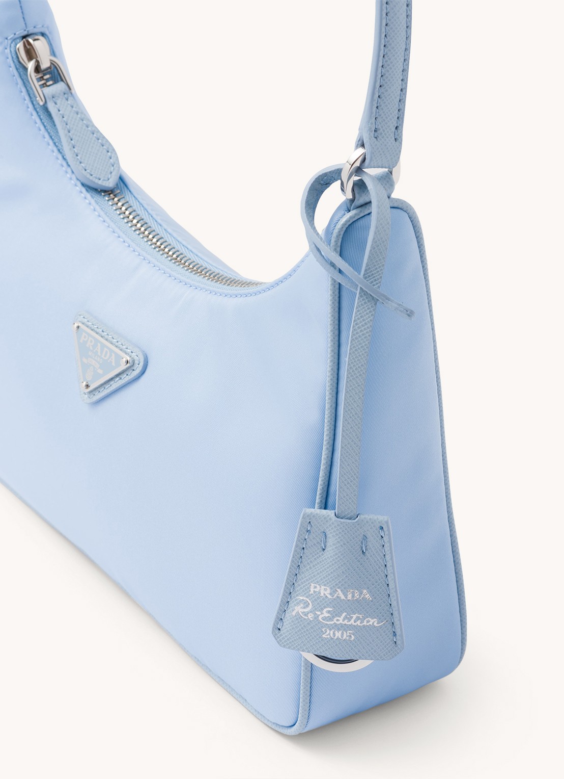 Prada Re-Edition 2005 Re-Nylon schoudertas met leren details - detail 8 lichtblauw