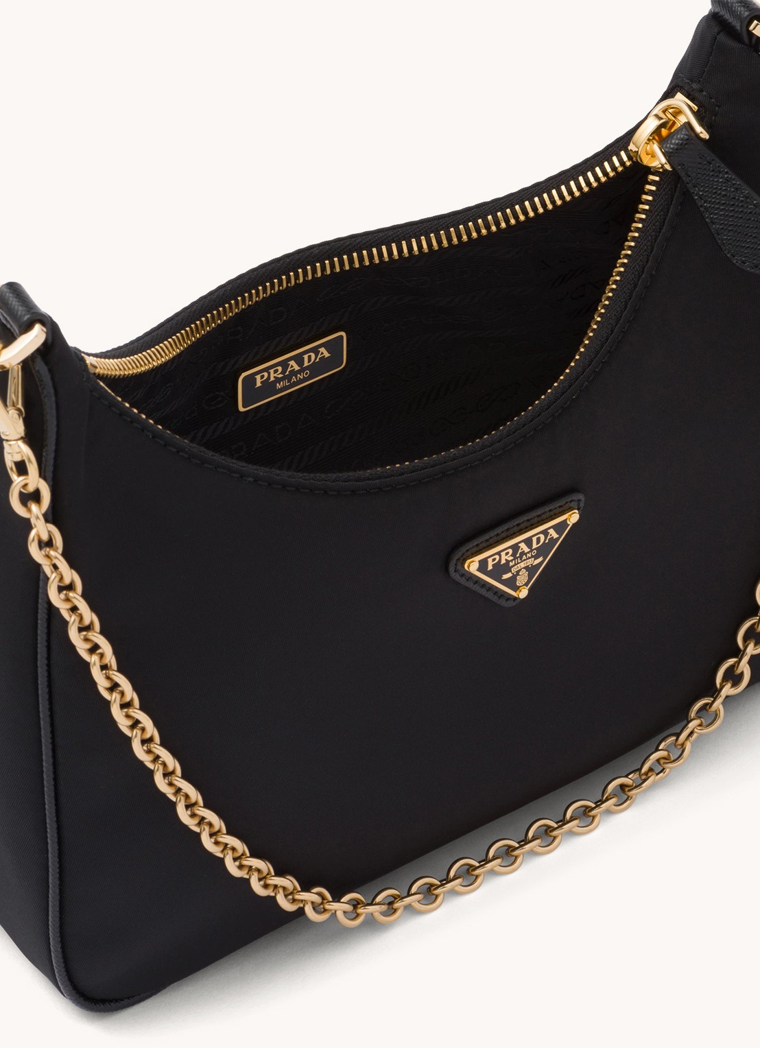 Prada Re-Edition 2005 Re-Nylon schoudertas met leren details - detail 3 goud