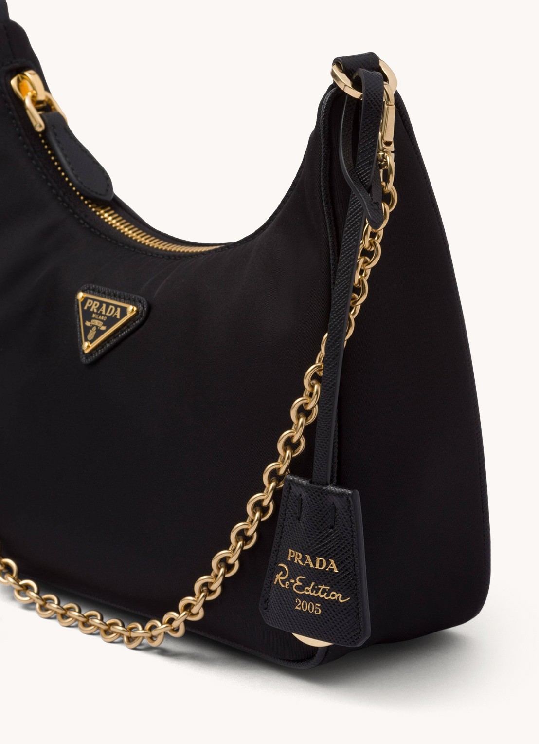 Prada Re-Edition 2005 Re-Nylon schoudertas met leren details - detail 4 goud