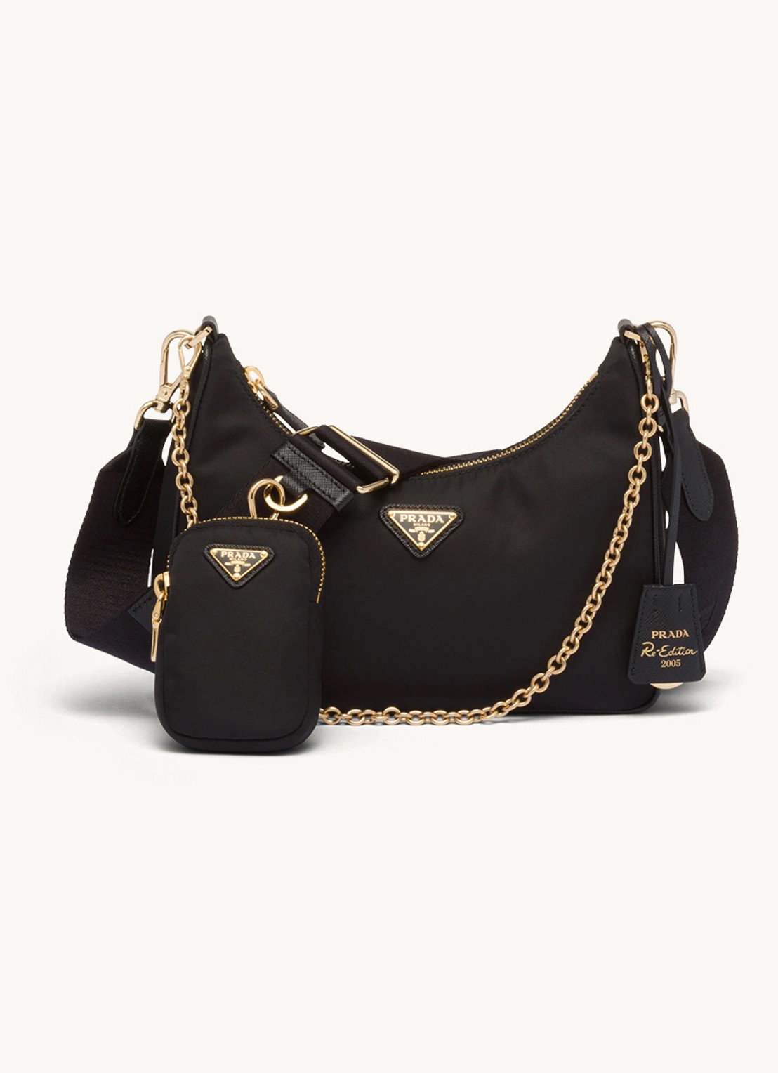 Prada Re-Edition 2005 Re-Nylon schoudertas met leren details - voorkant goud