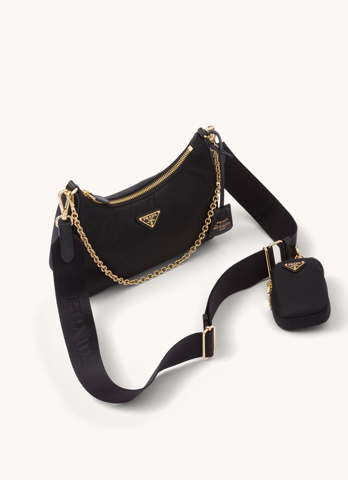 Prada Re-Edition 2005 Re-Nylon schoudertas met leren details - voorkant 2 goud