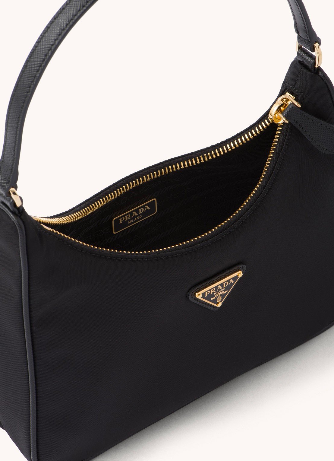 Prada Re-Edition 2005 Re-Nylon schoudertas met leren details - detail 10 zwart