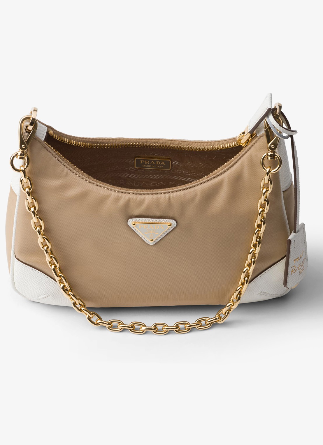Prada Re-Edition 2005 Re-Nylon schoudertas met leren details - detail 3 donkerbeige