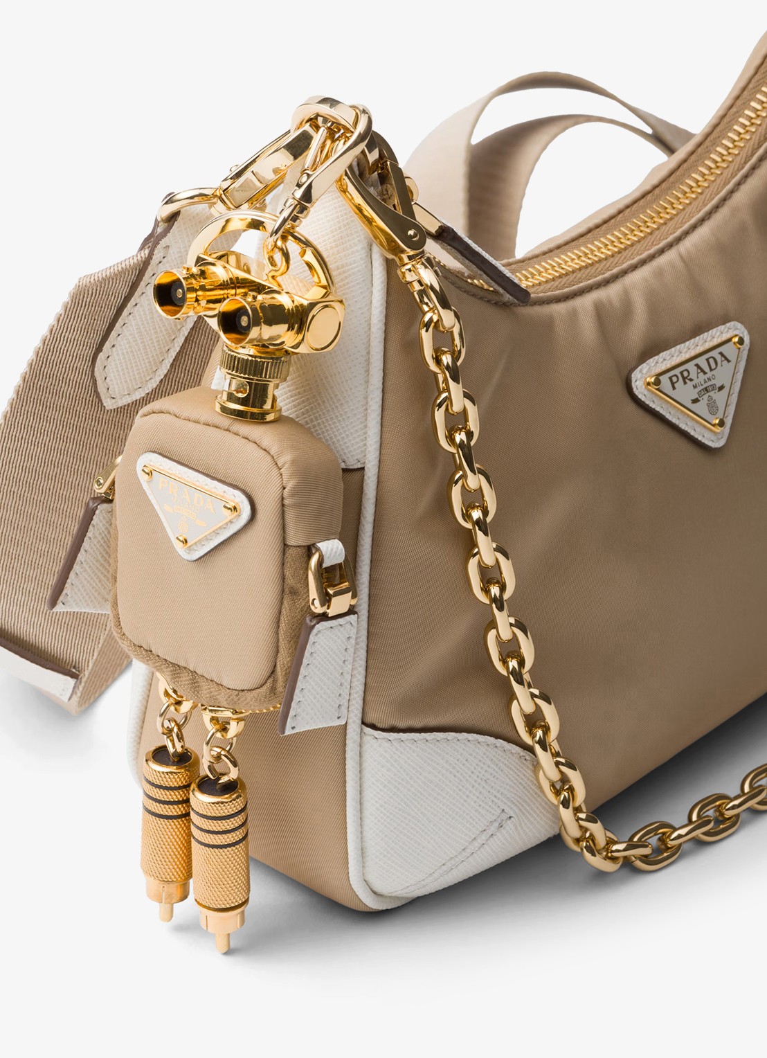 Prada Re-Edition 2005 Re-Nylon schoudertas met leren details - voorkant 2 donkerbeige