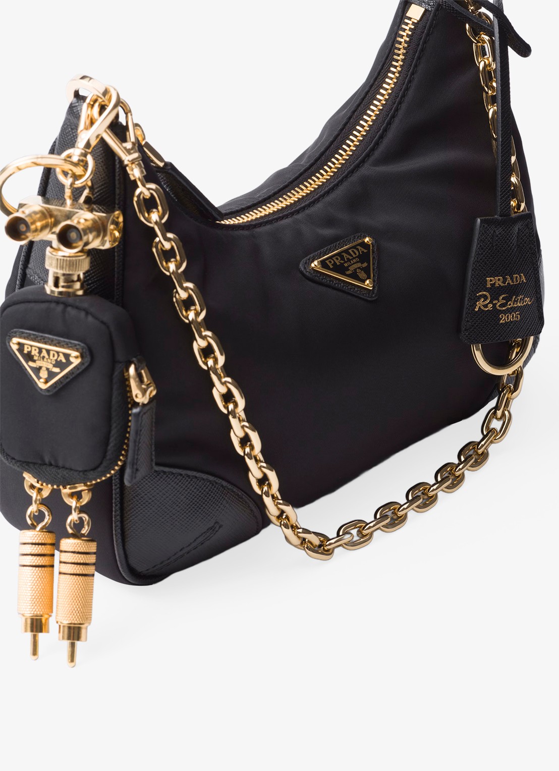 Prada Re-Edition 2005 Re-Nylon schoudertas met leren details - detail 3 diepzwart