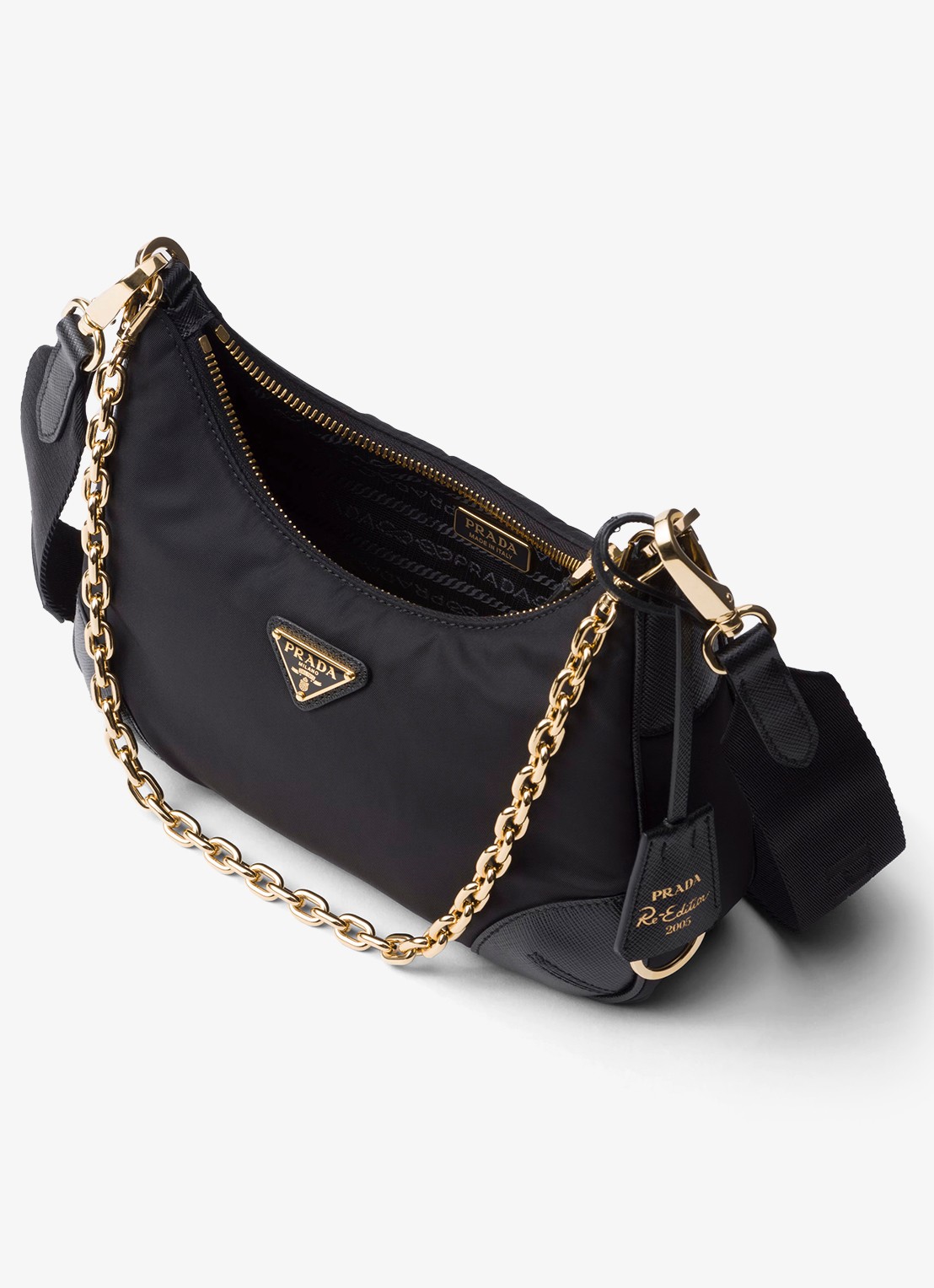 Prada Re-Edition 2005 Re-Nylon schoudertas met leren details - detail 4 diepzwart