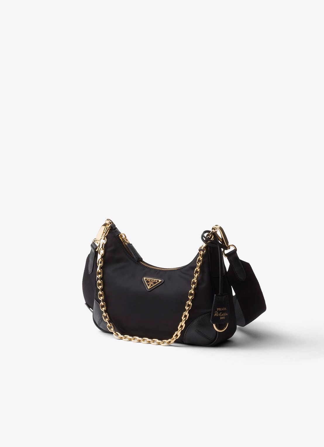 Prada Re-Edition 2005 Re-Nylon schoudertas met leren details - voorkant 2 diepzwart