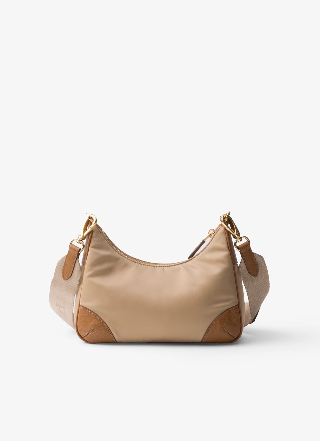 Prada Re-Edition 2005 Re-Nylon schoudertas met leren details - achterkant lichtbruin