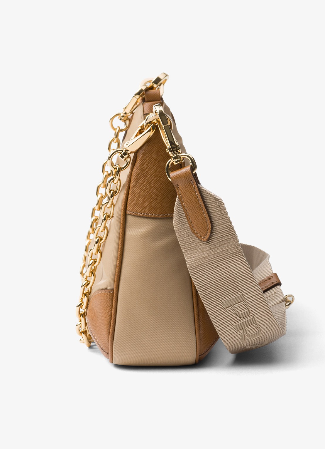 Prada Re-Edition 2005 Re-Nylon schoudertas met leren details - detail 3 lichtbruin