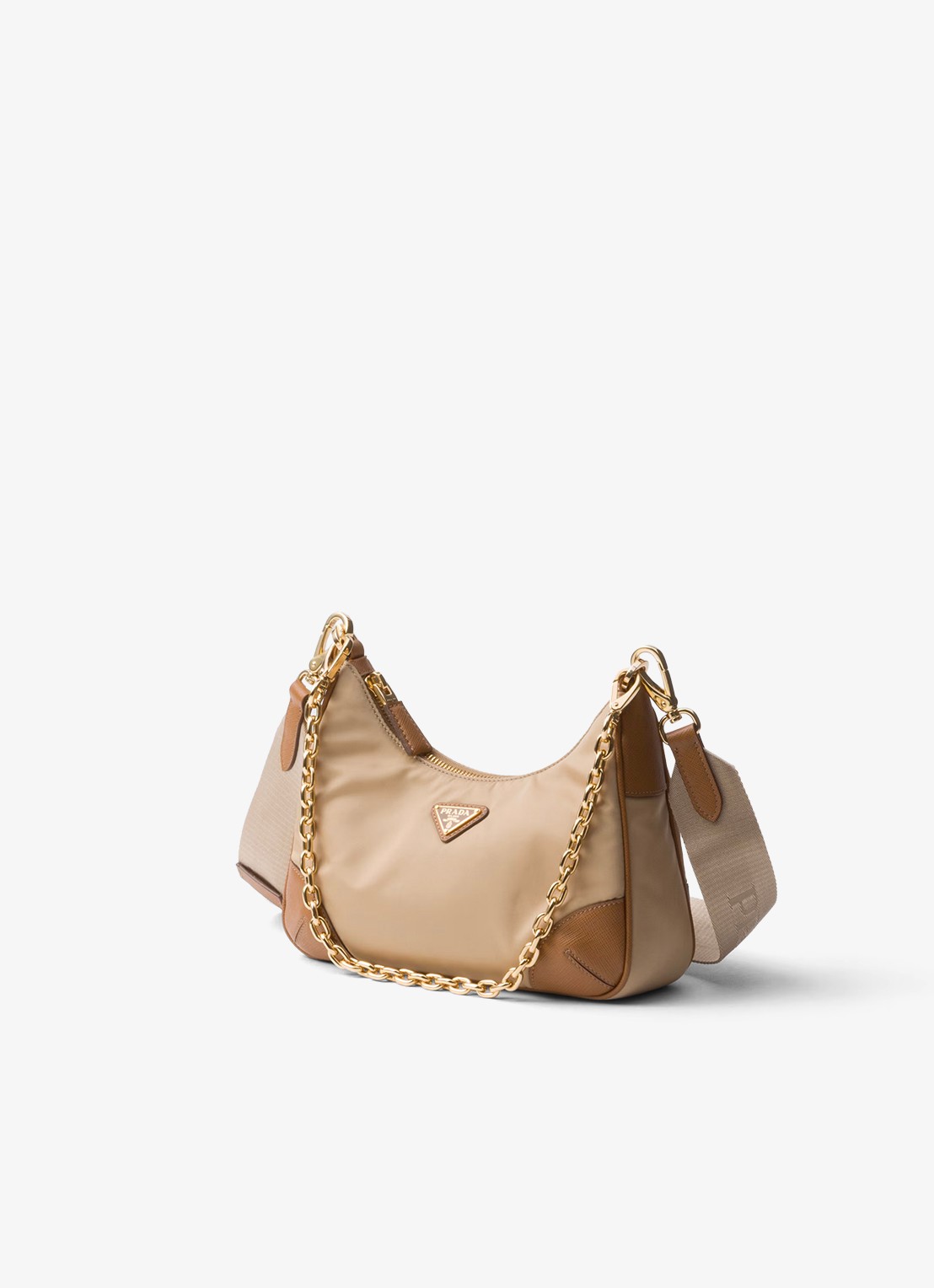 Prada Re-Edition 2005 Re-Nylon schoudertas met leren details - voorkant 6 lichtbruin