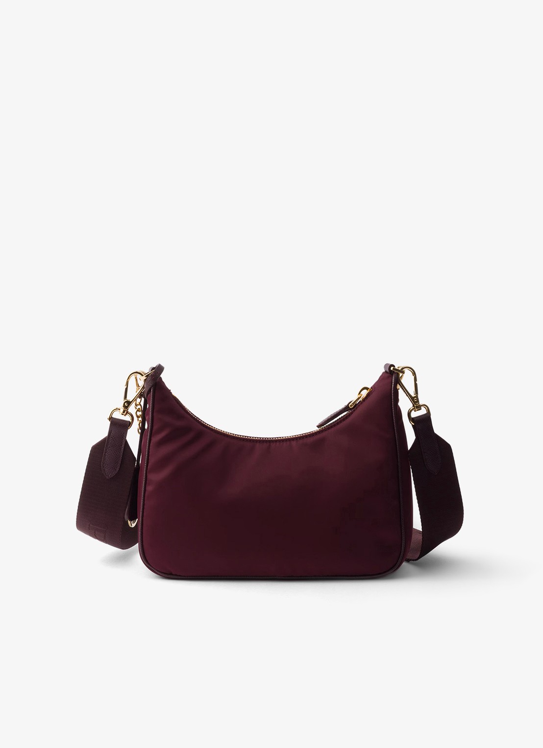 Prada Re-Edition 2005 Re-Nylon schoudertas met leren details - achterkant bordeauxrood