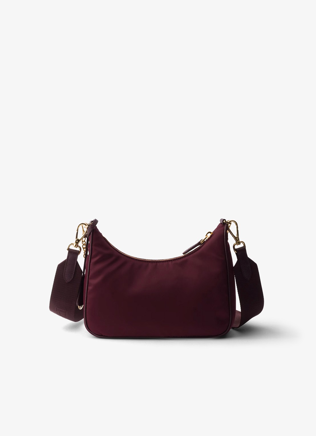 Prada Re-Edition 2005 Re-Nylon schoudertas met leren details - achterkant bordeauxrood