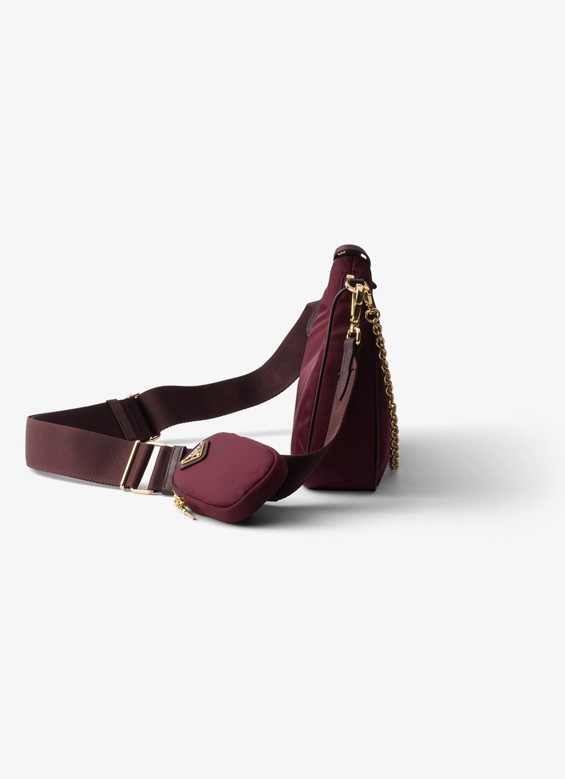 Prada Re-Edition 2005 Re-Nylon schoudertas met leren details - detail 4 bordeauxrood