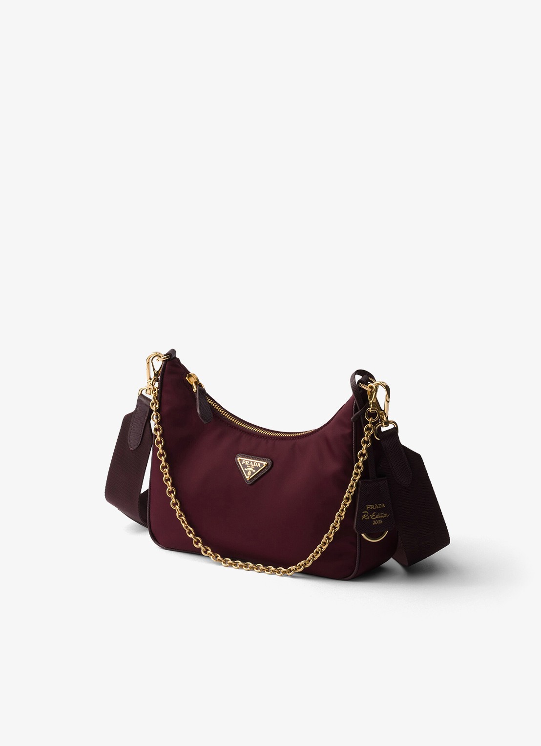 Prada Re-Edition 2005 Re-Nylon schoudertas met leren details - voorkant 3 bordeauxrood