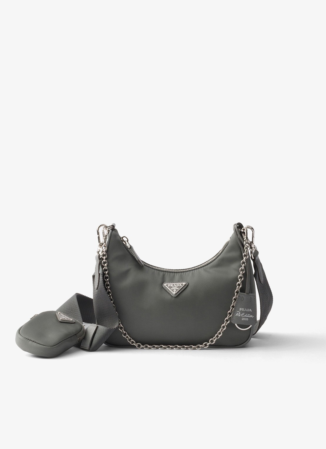 Prada Re-Edition 2005 Re-Nylon schoudertas met leren details - voorkant 2 grijs