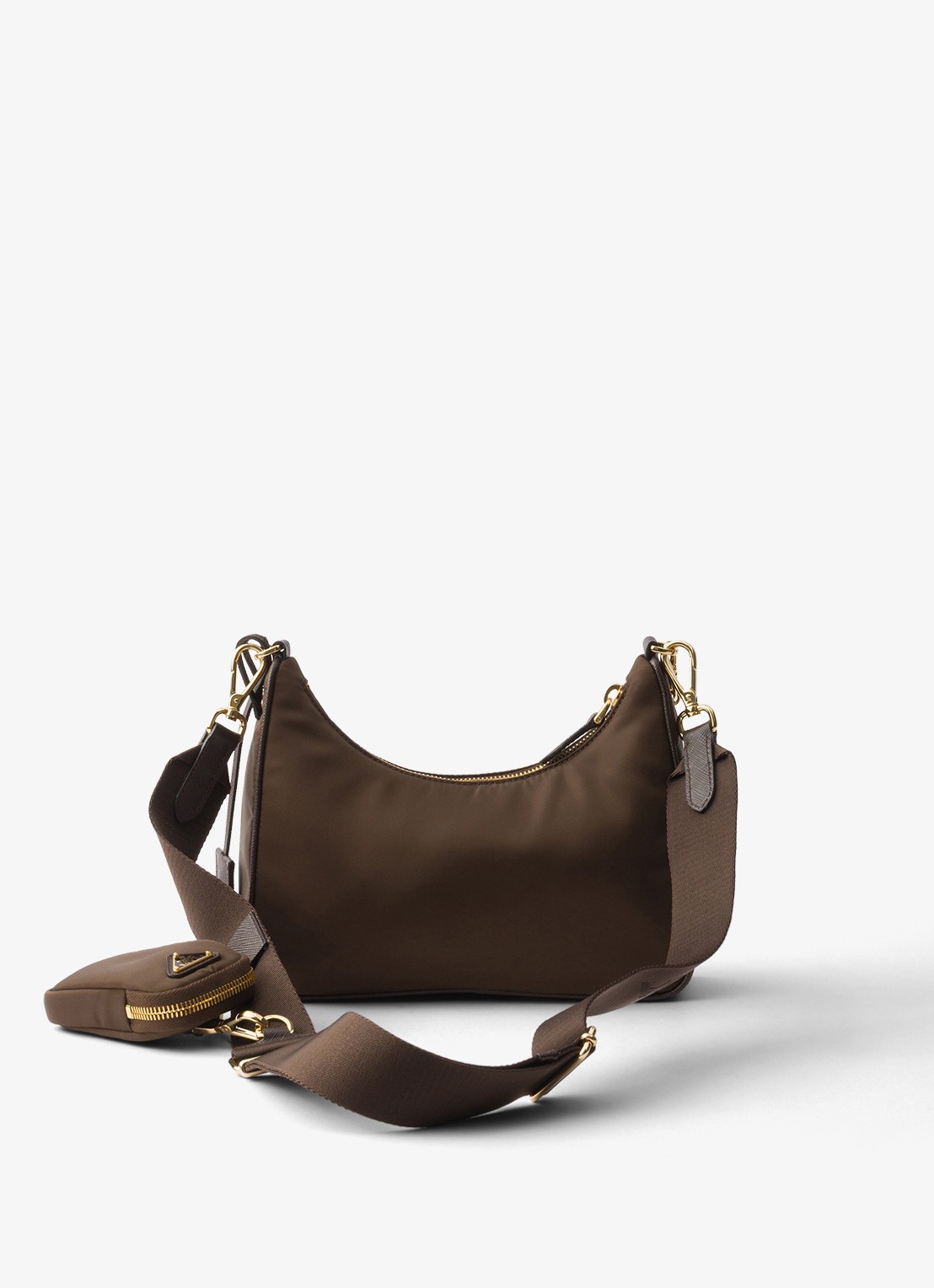 Prada Re-Edition 2005 Re-Nylon schoudertas met leren details - achterkant 7 donkerbruin