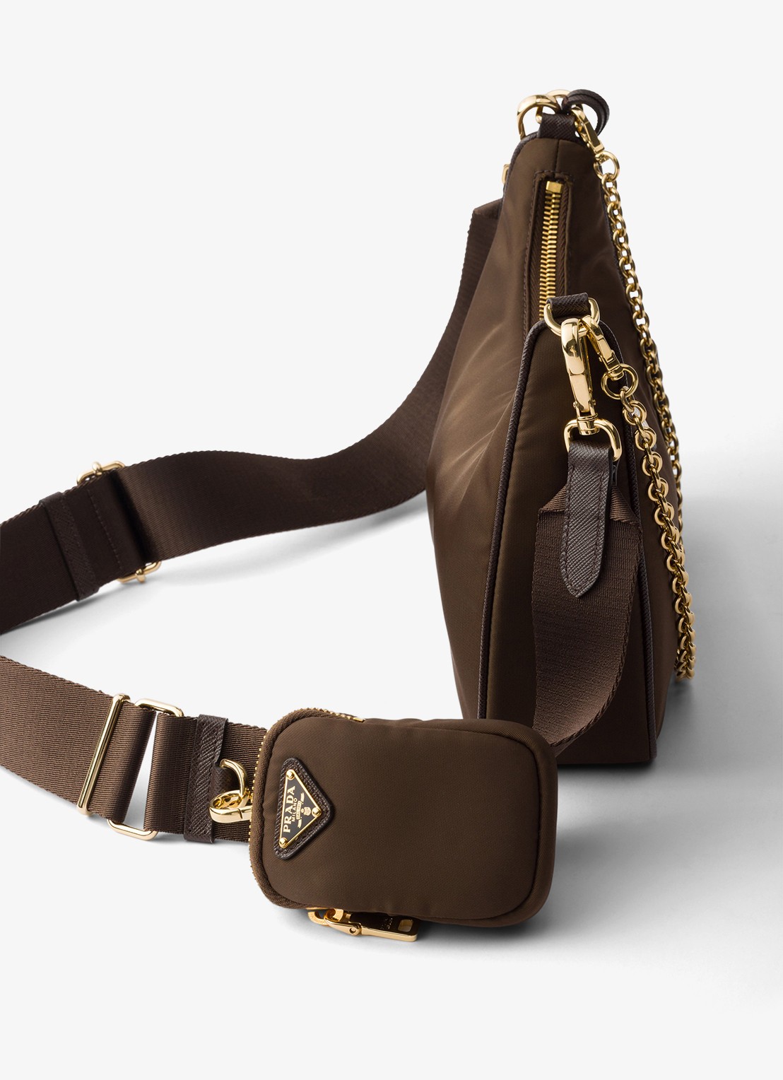 Prada Re-Edition 2005 Re-Nylon schoudertas met leren details - detail 4 donkerbruin