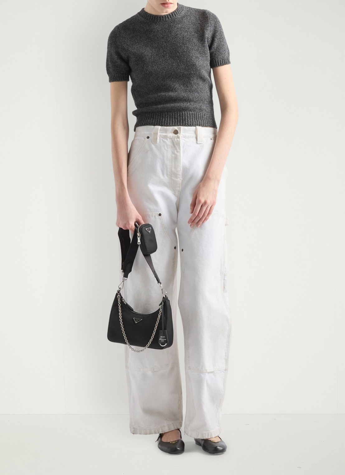 Prada Re-Edition 2005 Re-Nylon schoudertas met leren details - detail 6 zwart